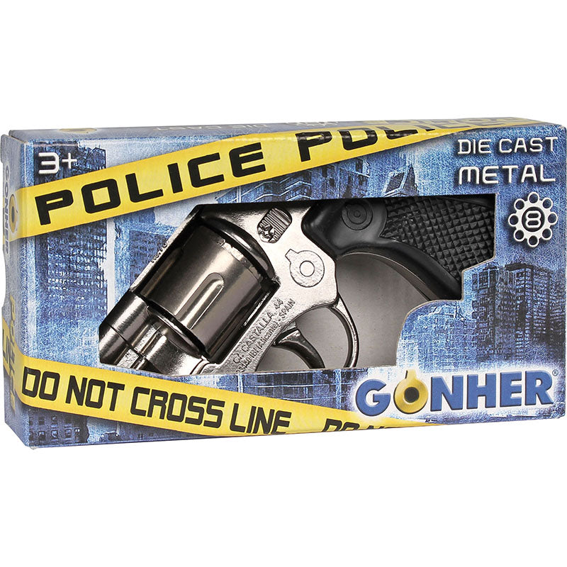 Die-cast metal holster set for a revolver, displayed in its box for Gonher 3073/0