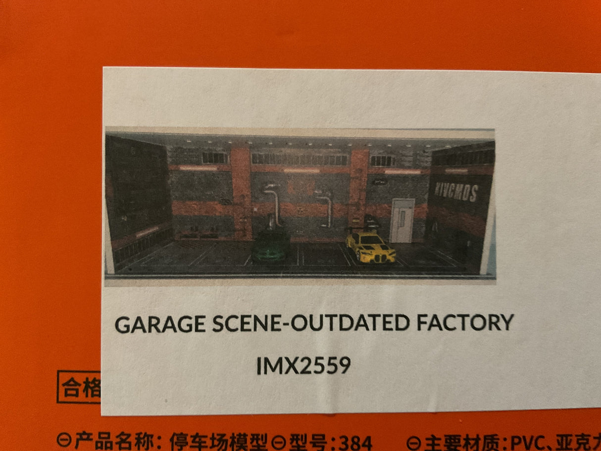 Diorama scene of an outdated factory garage for diecast cars for Shou Cang Jia IMX2559
