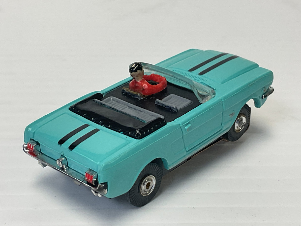 Aurora AFX -Thunder-jet 1964 Mustang convertible, turquoise, black stripes, red body | 1371 | Aurora - AFX- Model Motoring