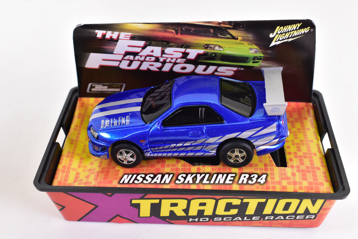 Nissan Skyline R34 Blue Xtraction Chassis Ho Scale Racer | Auto World