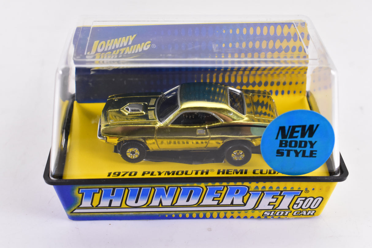 1970 Plymouth Hemi Cuda Gold Chrome ThunderJet 500 Chassis Ho Scale Racer| Auto World