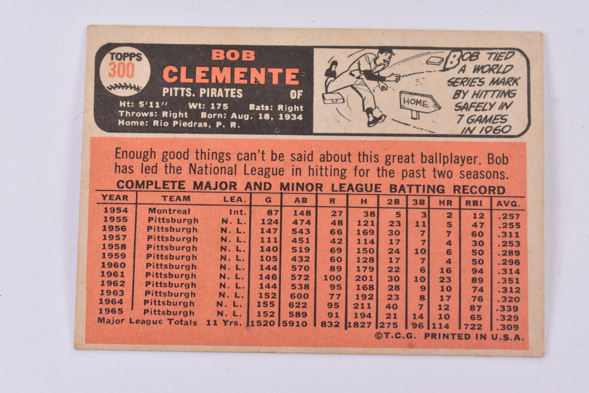 Second Chance Topps Pirates Bob Clemente 1965 | Topps 300 | TAH Collection