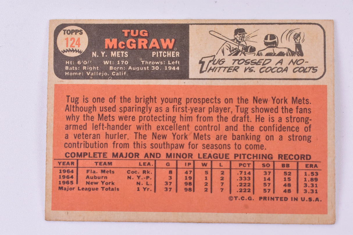 Second Chance Topps N.Y Mets Tug McGraw 1965 | Topps 124 | TAH Collection