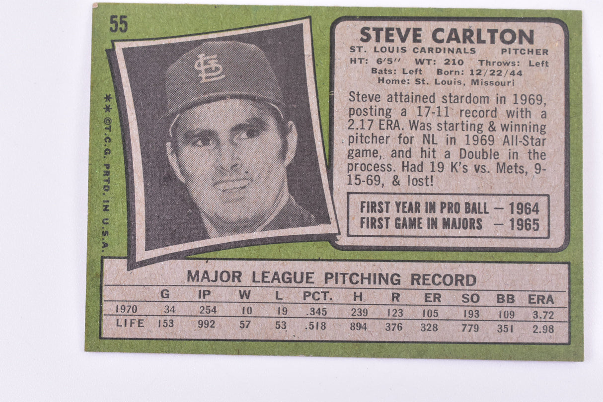 Second Chance Topps St Louis Cardinals Steve Carlton 1970 | Topps 55 | TAH Collection