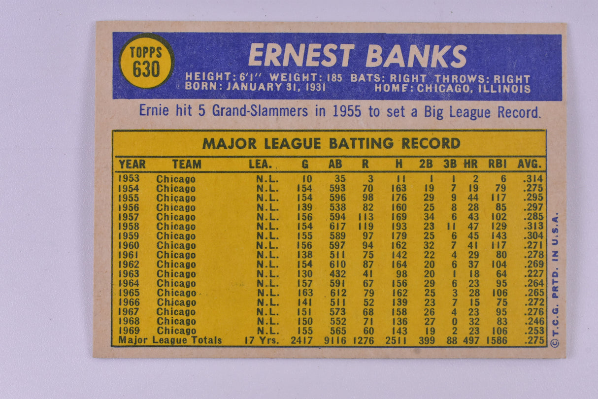 Second Chance Topps Cubs Ernie Banks 1969 | Topps 630 | TAH Collection