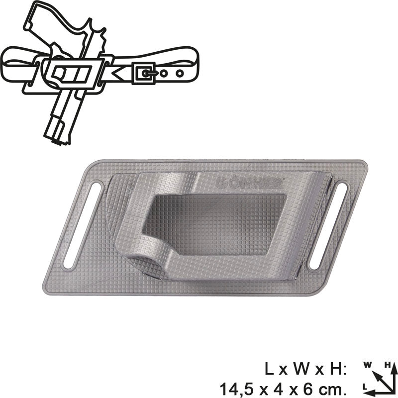 Luger pistol holster, empty, showing dimensions 14.5 x 4 x 6 cm for Gonher 3124/6