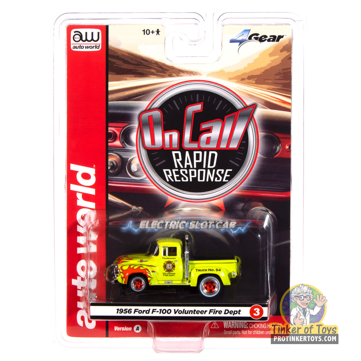 4Gear 1956 Ford F100 Volunteer Fire Dept (Green w/ Orange Flames) 3A | SC414 | Auto World