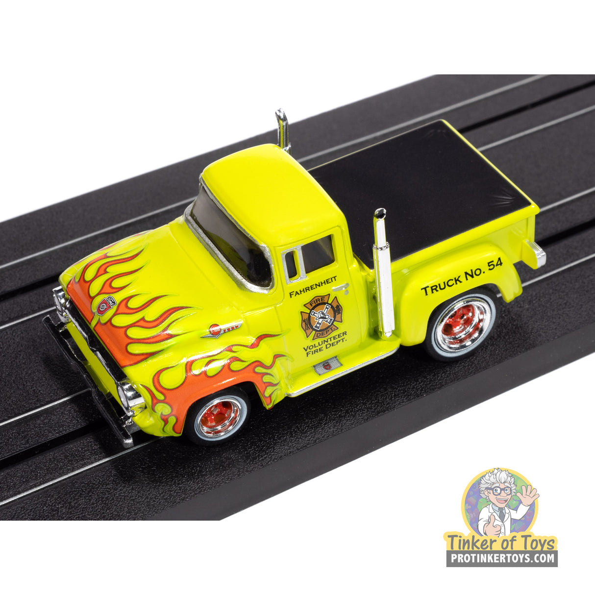 4Gear 1956 Ford F100 Volunteer Fire Dept (Green w/ Orange Flames) 3A | SC414 | Auto World