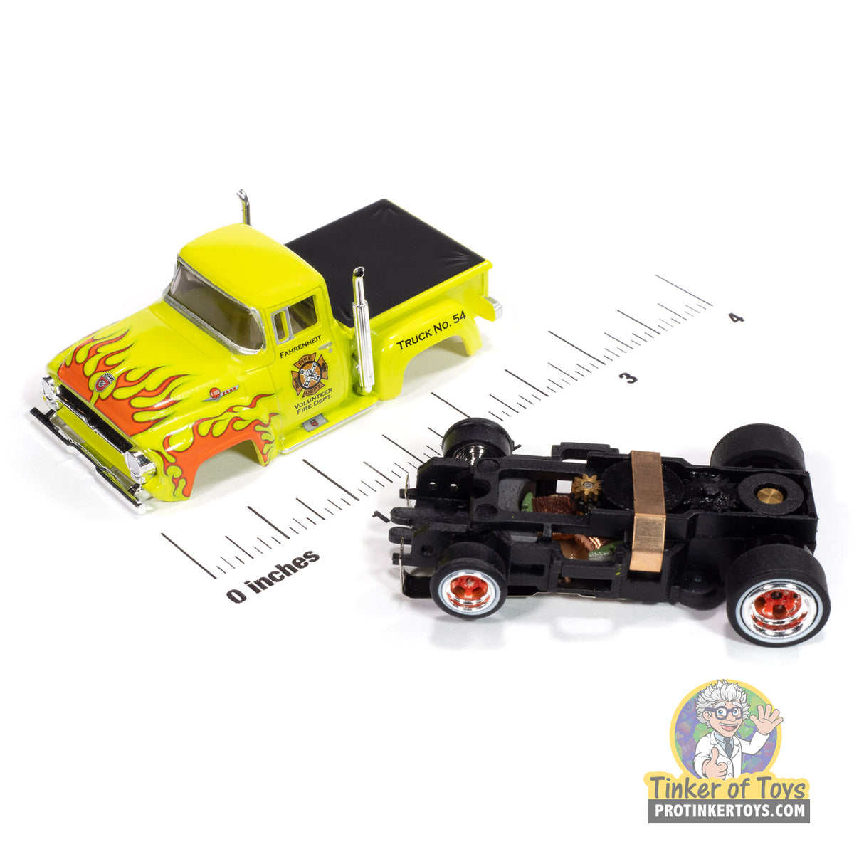 4Gear 1956 Ford F100 Volunteer Fire Dept (Green w/ Orange Flames) 3A | SC414 | Auto World