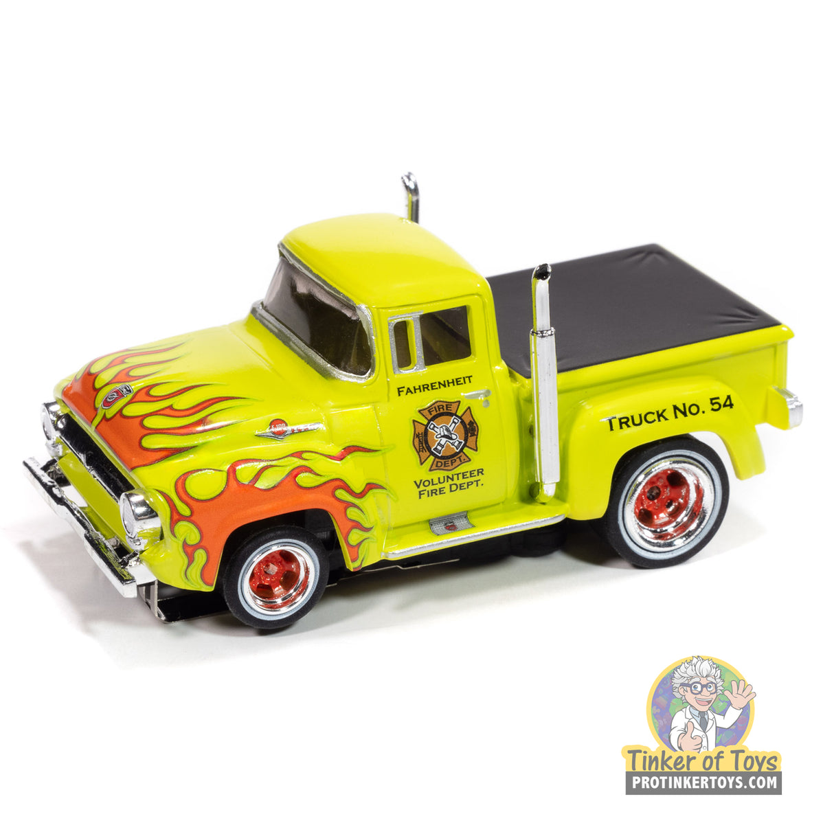 4Gear 1956 Ford F100 Volunteer Fire Dept (Green w/ Orange Flames) 3A | SC414 | Auto World