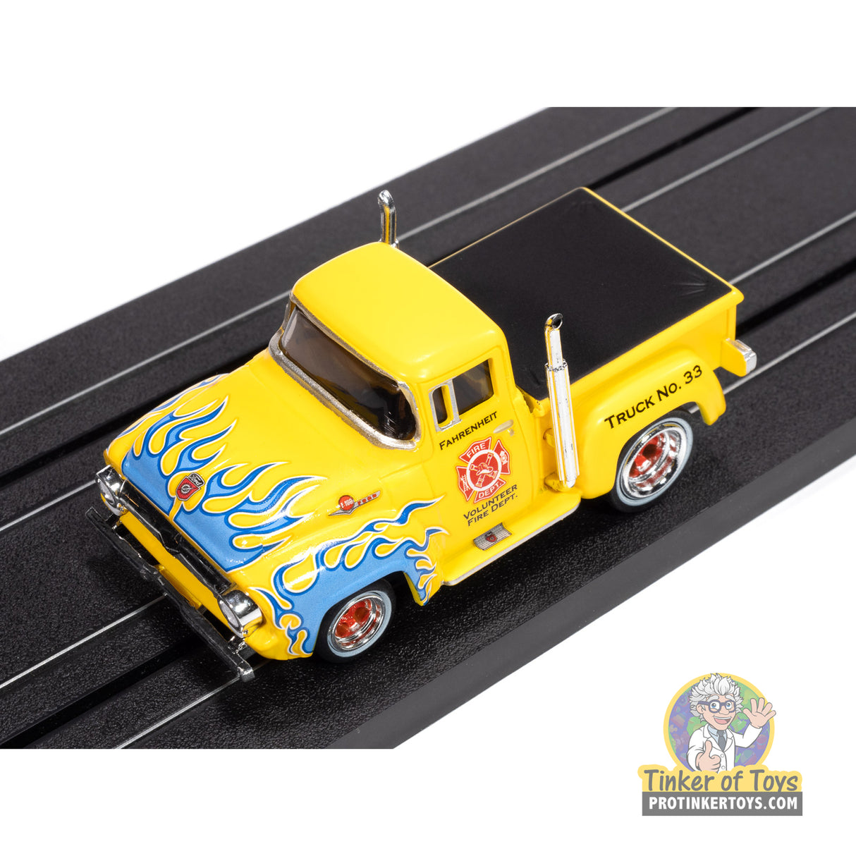 4Gear 1956 Ford F100 Volunteer Fire Dept (Yellow w/ Blue Flames) 3B | SC414 | Auto World