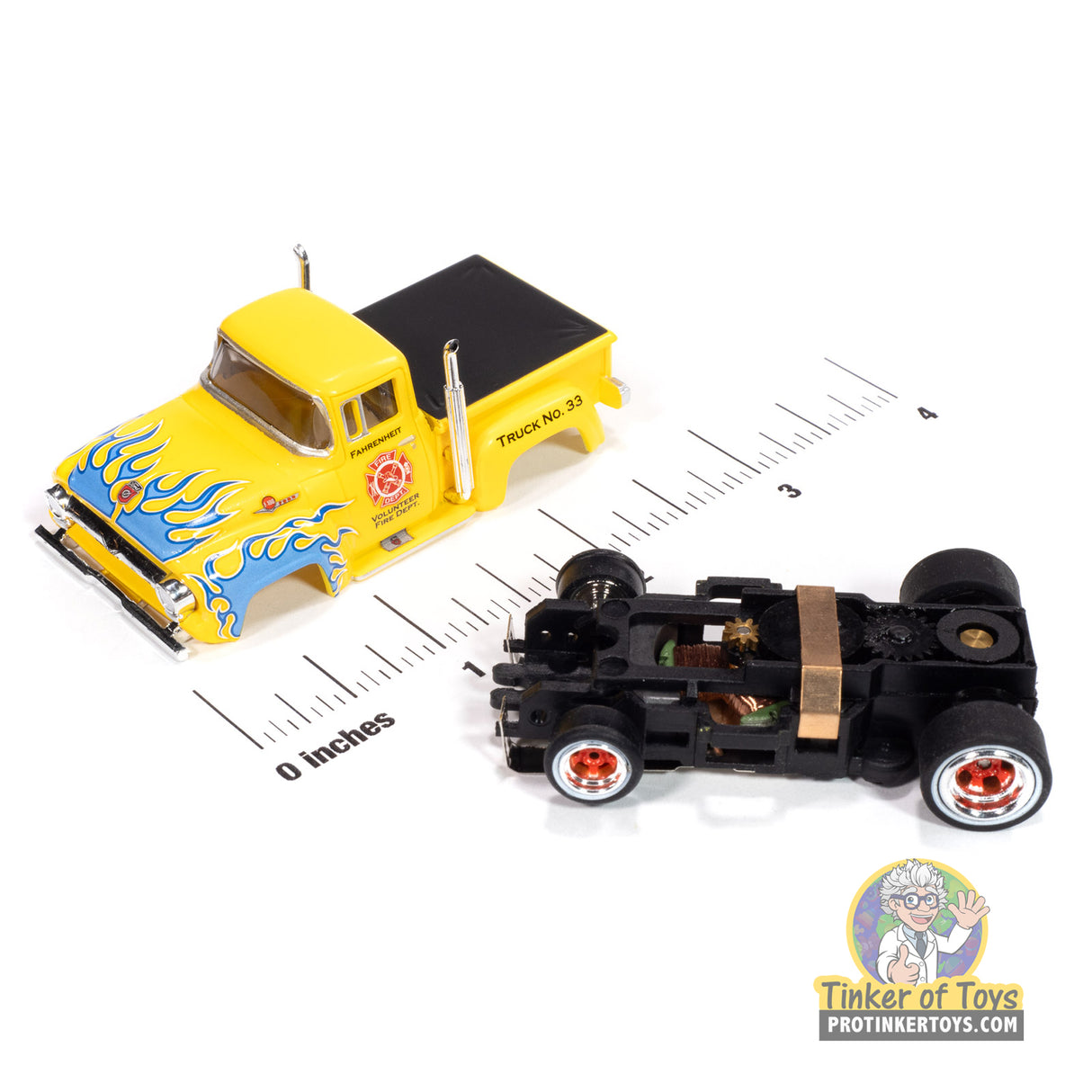 4Gear 1956 Ford F100 Volunteer Fire Dept (Yellow w/ Blue Flames) 3B | SC414 | Auto World