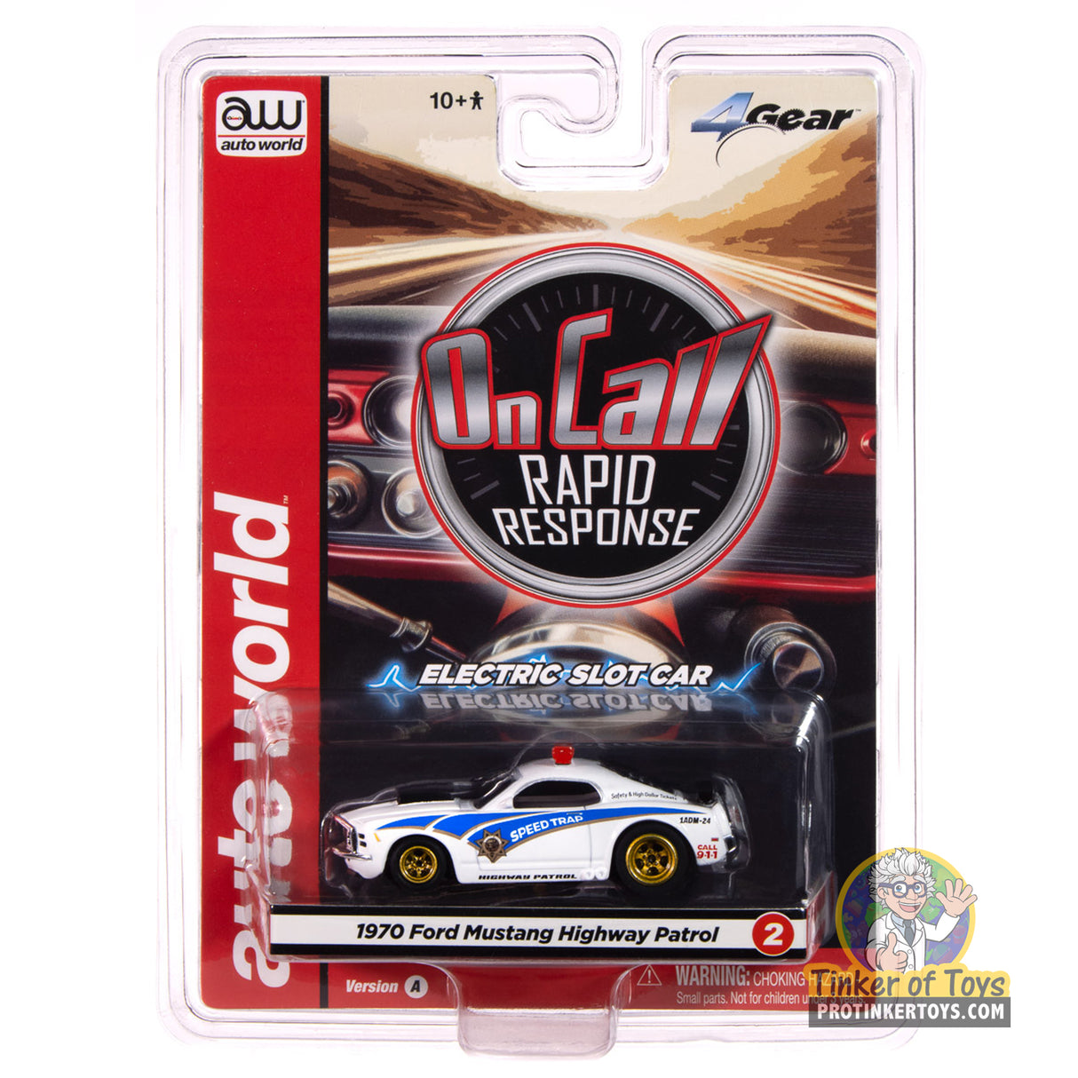 4Gear 1970 Ford Mustang Highway Patrol Car (White w/ Blue Stripes) 2A | SC414 | Auto World