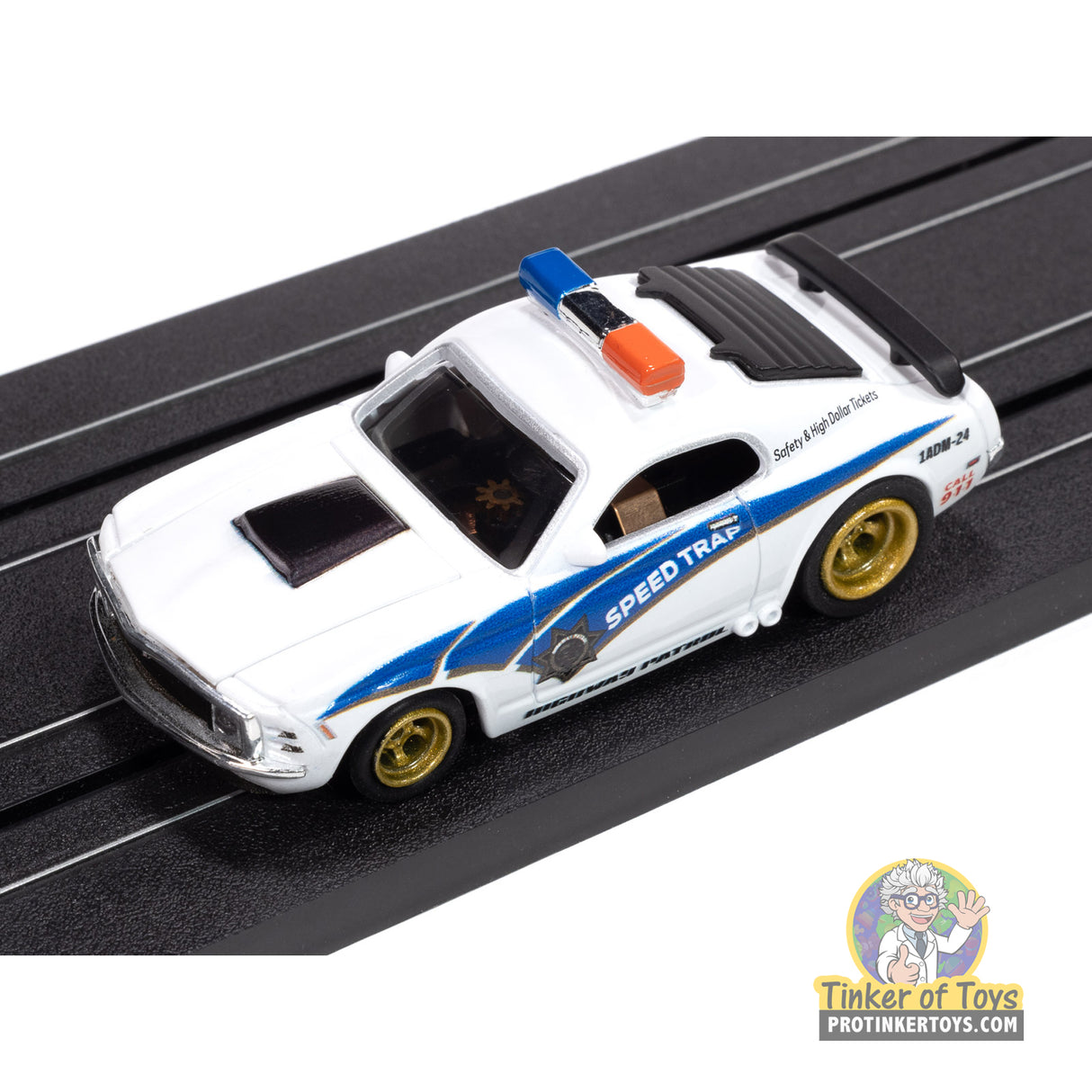 4Gear 1970 Ford Mustang Highway Patrol Car (White w/ Blue Stripes) 2A | SC414 | Auto World