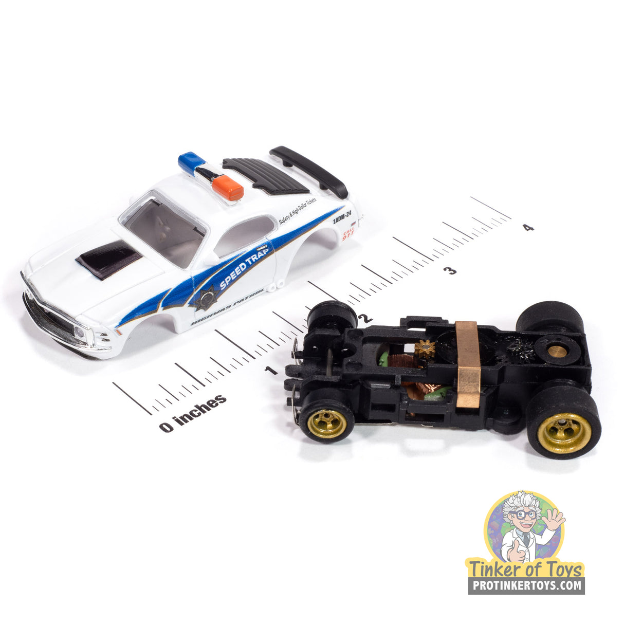 4Gear 1970 Ford Mustang Highway Patrol Car (White w/ Blue Stripes) 2A | SC414 | Auto World