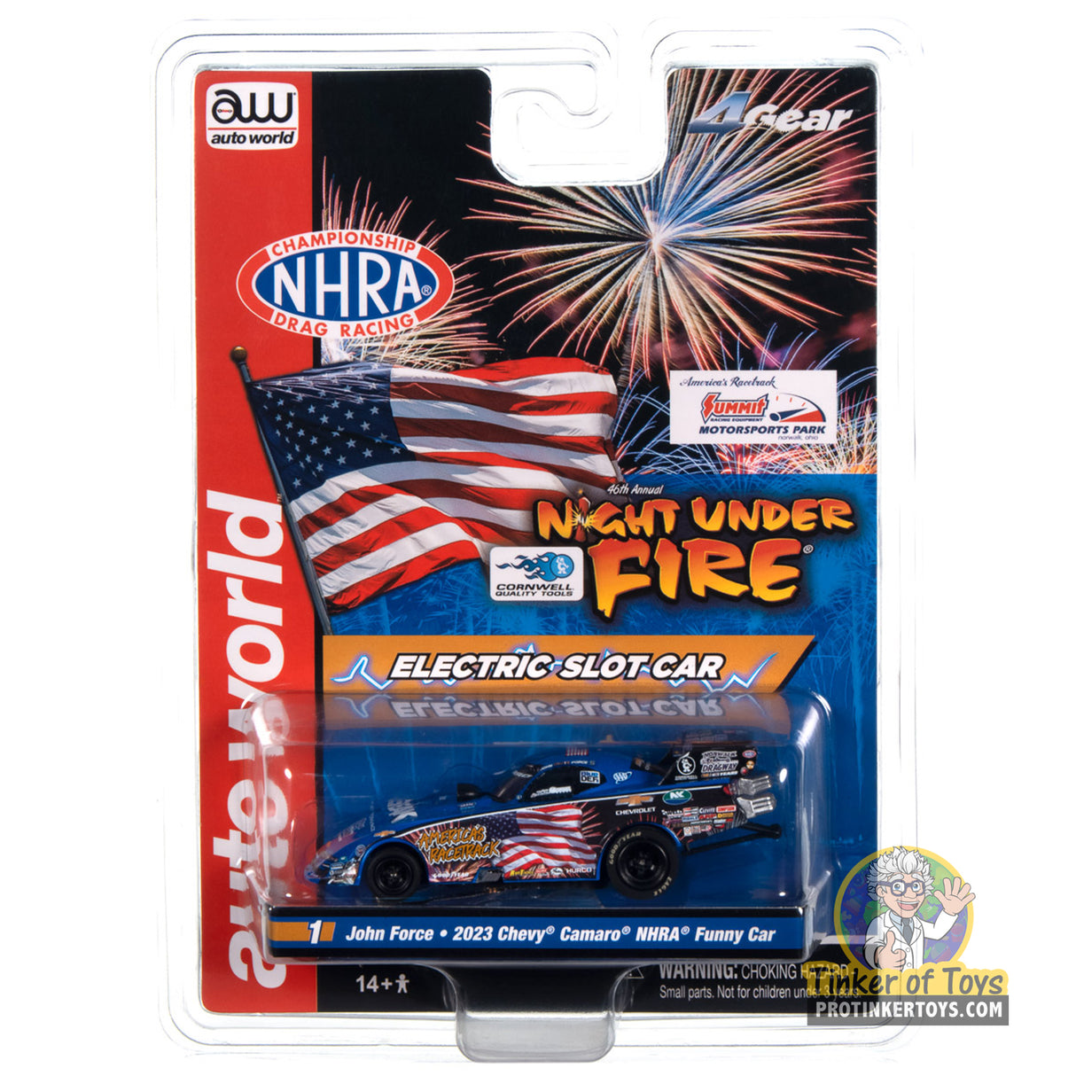 4Gear John Force Night Under Fire 2023 Chevy Camaro Funny Car 1 | SC405 | Auto World