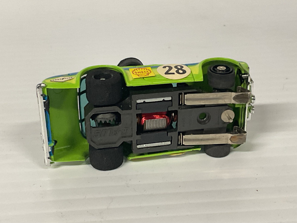 Aurora AFX G-plus Rallye Ford Escort Lime/blue #28 w/stickers | 1736 | Aurora - AFX
