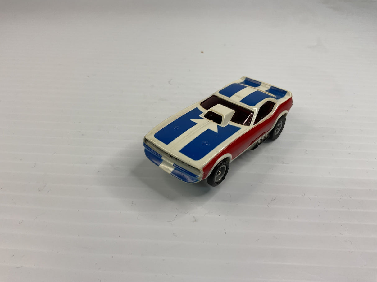 Aurora AFX non-magnatraction Plymouth "Cuda" Funny Car White/Red/Blue | 1758 | Aurora - AFX