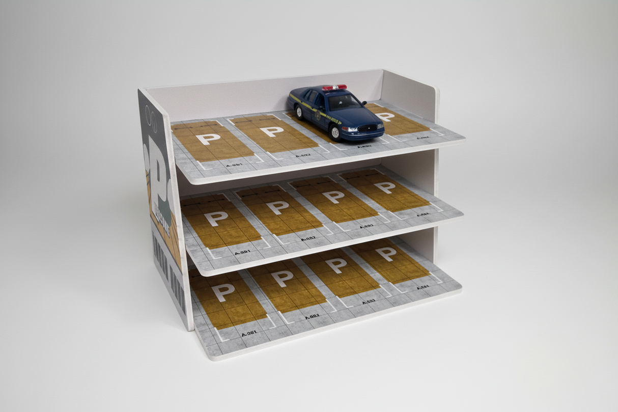 Three-Story Trapezoidal Parking Lot Diorama Scene for 1:24 Diecast