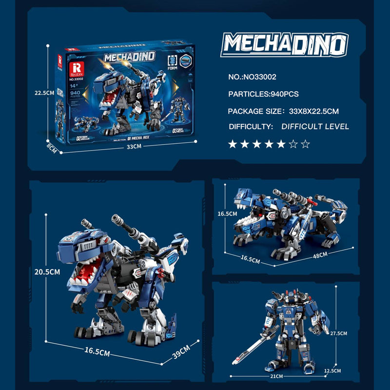MECHA DINO T-REX 3 IN 1 DINOSAUR TRANSFORMER (940 PCS) | 33002 | REOBRIX