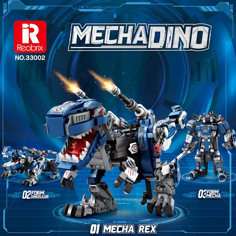 MECHA DINO T-REX 3 IN 1 DINOSAUR TRANSFORMER (940 PCS) | 33002 | REOBRIX