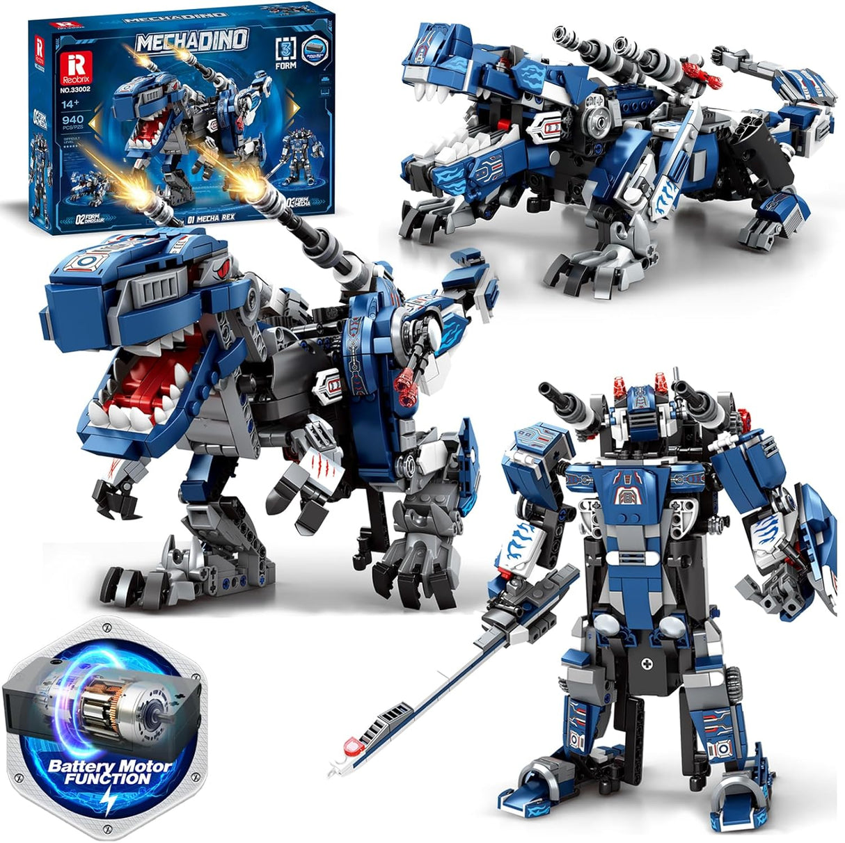 MECHA DINO T-REX 3 IN 1 DINOSAUR TRANSFORMER (940 PCS) | 33002 | REOBRIX
