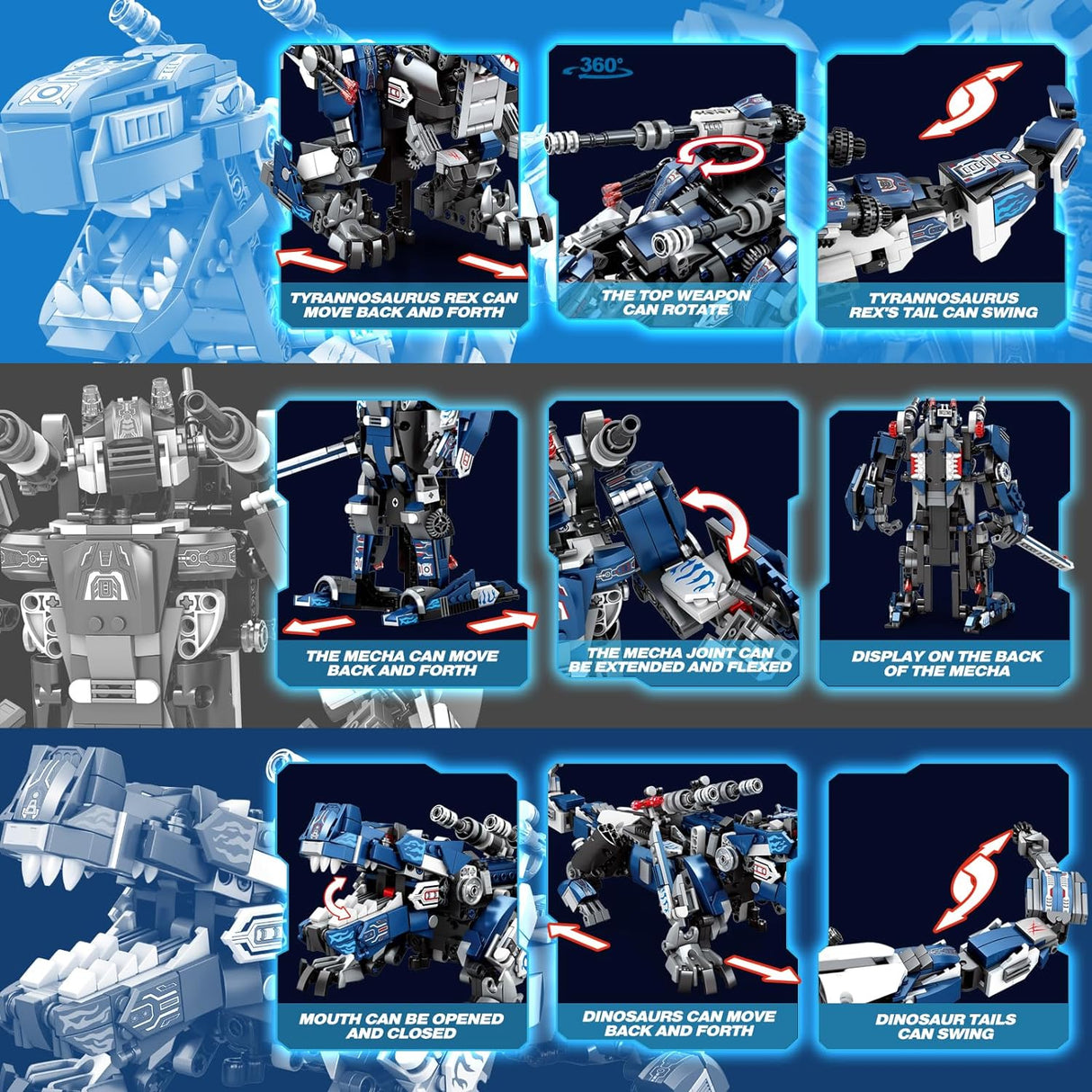 MECHA DINO T-REX 3 IN 1 DINOSAUR TRANSFORMER (940 PCS) | 33002 | REOBRIX