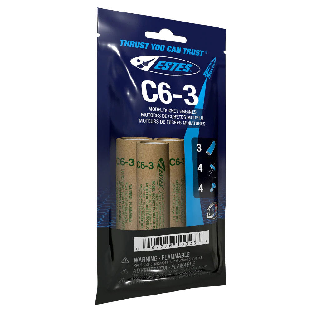 Three model rocket engines in a blister pack for Estes EST10023