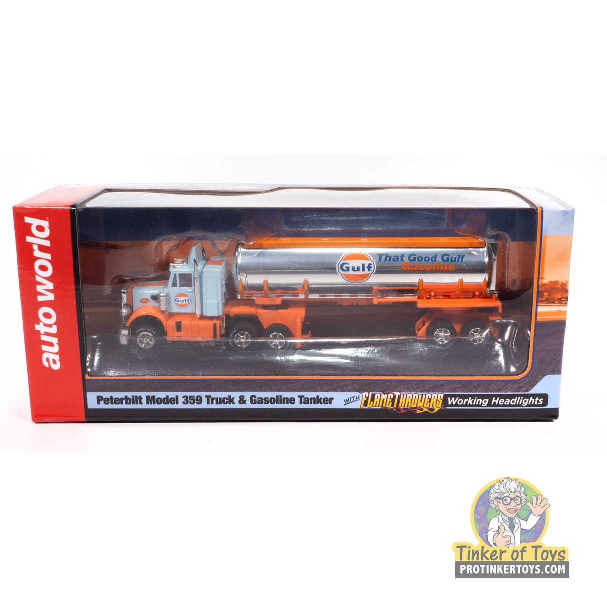 Gulf Semi Peterbilt Model 359 Truck and Gasoline Trailer | CP8245 | Auto World