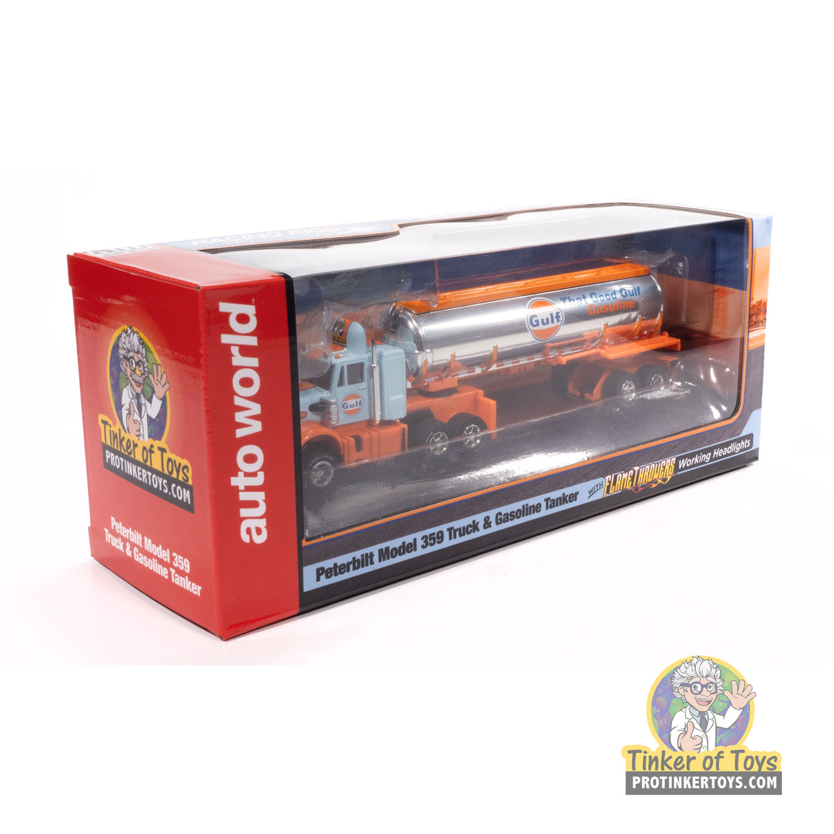 Gulf Semi Peterbilt Model 359 Truck and Gasoline Trailer | CP8245 | Auto World