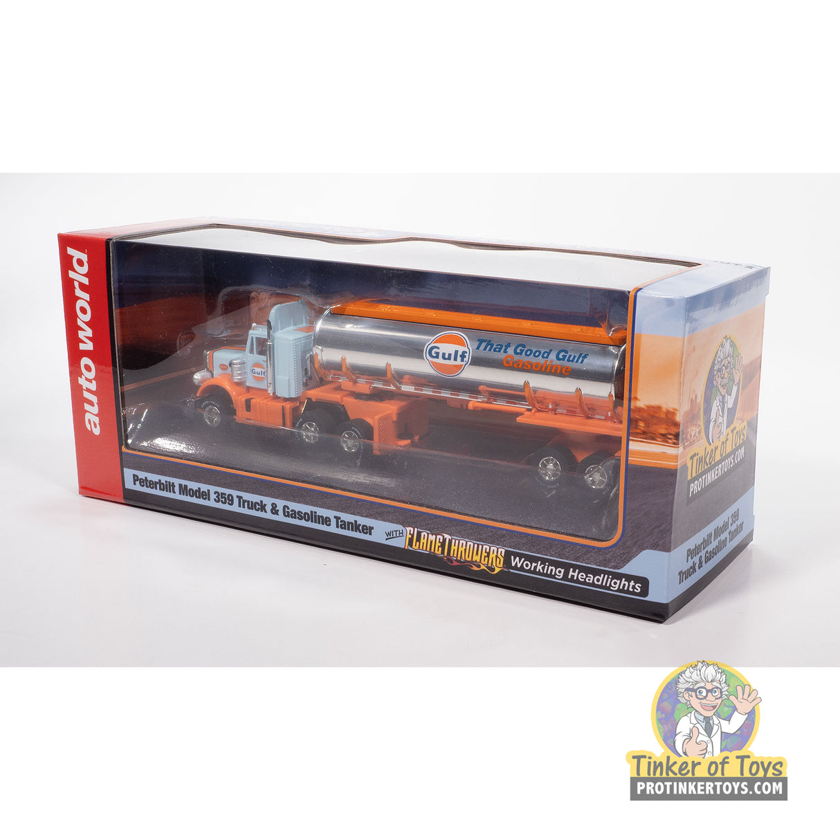 Gulf Semi Peterbilt Model 359 Truck and Gasoline Trailer | CP8245 | Auto World