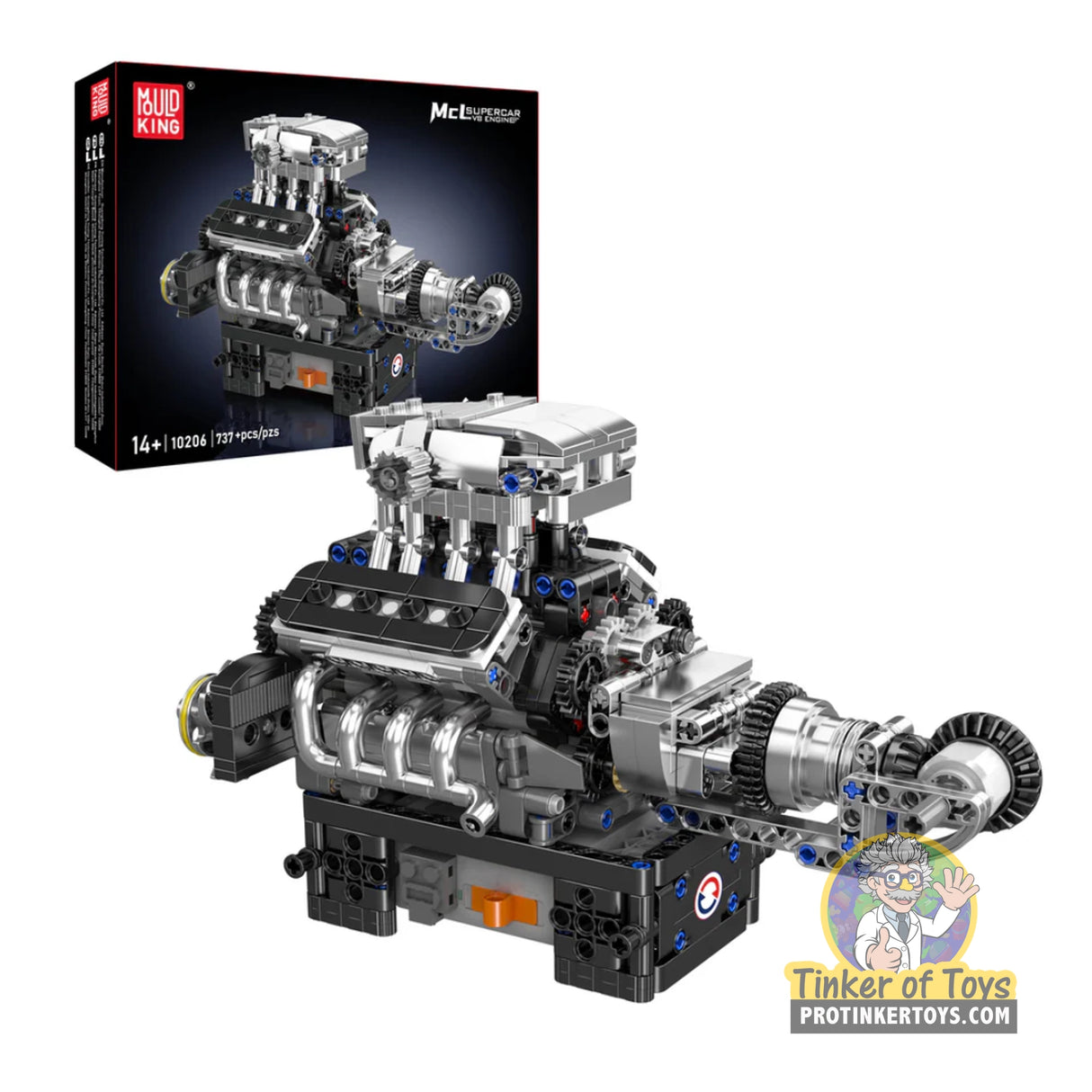 Mould King Turbocharged V8 Motorized Engine Building Set (737 Pieces)