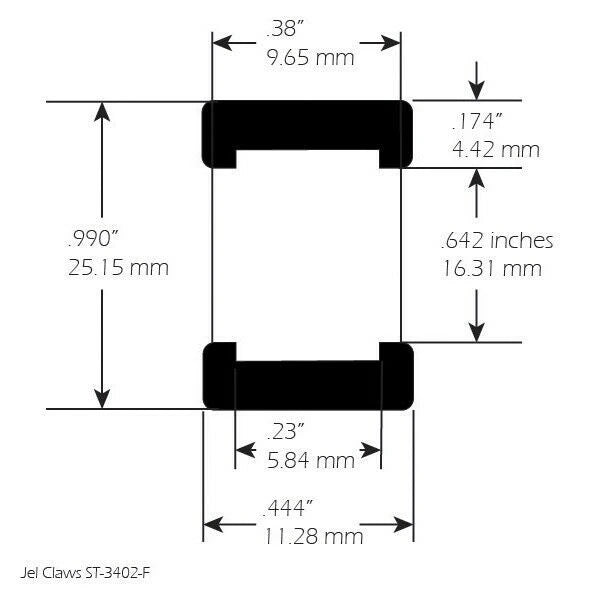 Slot Car Tires for H & R Racing Chassis Jel Claws slot car tire set for ST 3402-F, side view