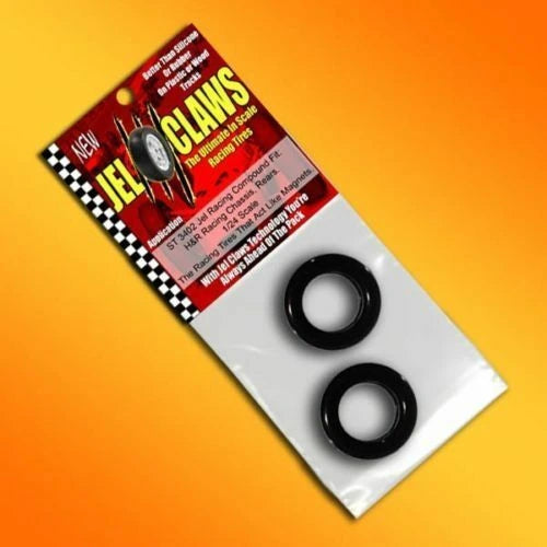 Slot Car Tires for H & R Racing Chassis (rears) Jel Claws slot car tire set for ST 3402, front view