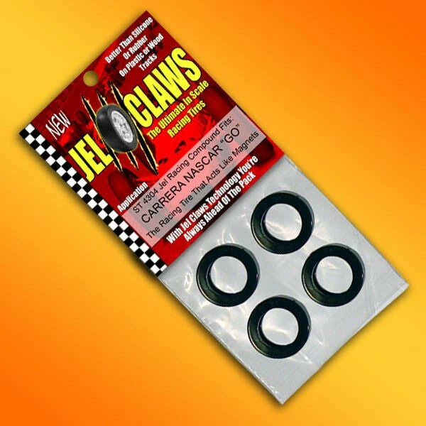 Slot Car Tires for Carrera Go!!! NASCAR Jel Claws slot car tire set for ST 4304, front view