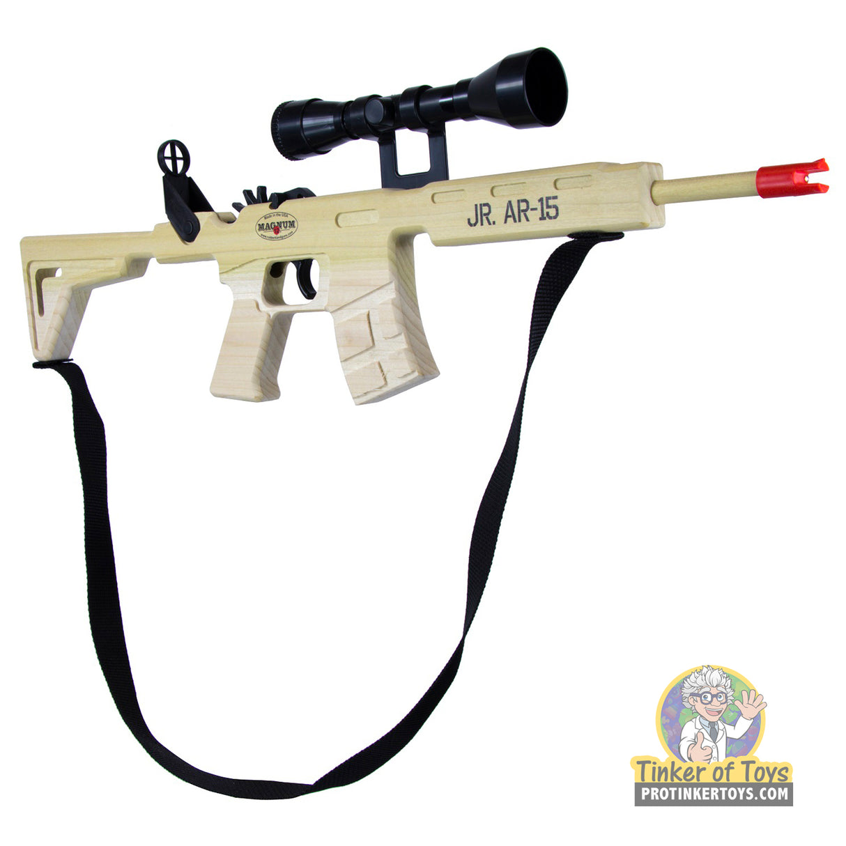 Jr. AR-15 Rifle with Scope Sling and Yellow Ammo | GL2JRAR15SS | Magnum Rubber Band Guns