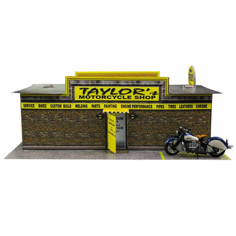 Motorcycle Shop Model Photo Real scale building kit for BK 3201, front view