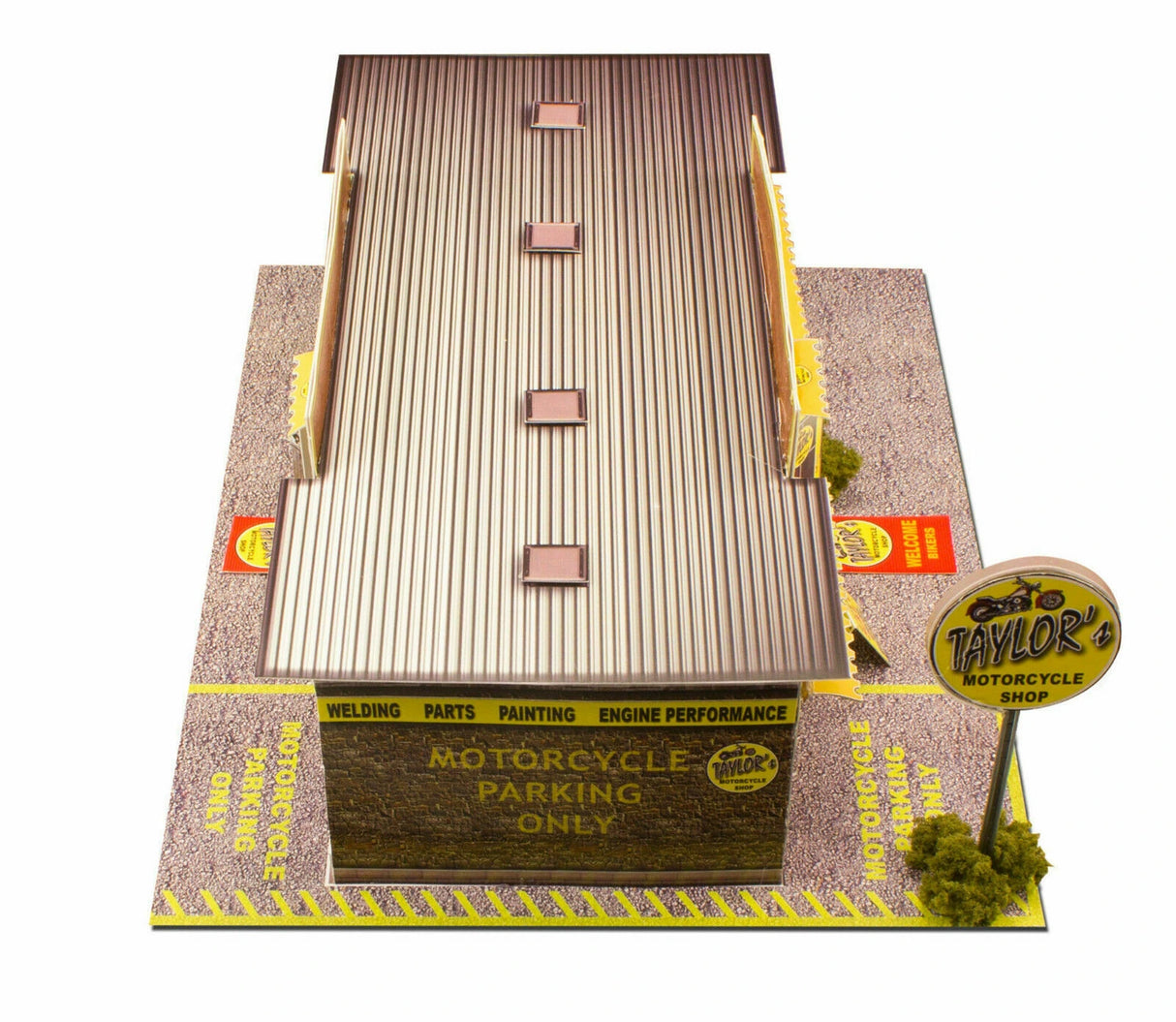 Motorcycle Shop Model Photo Real scale building kit for BK 3201, side view