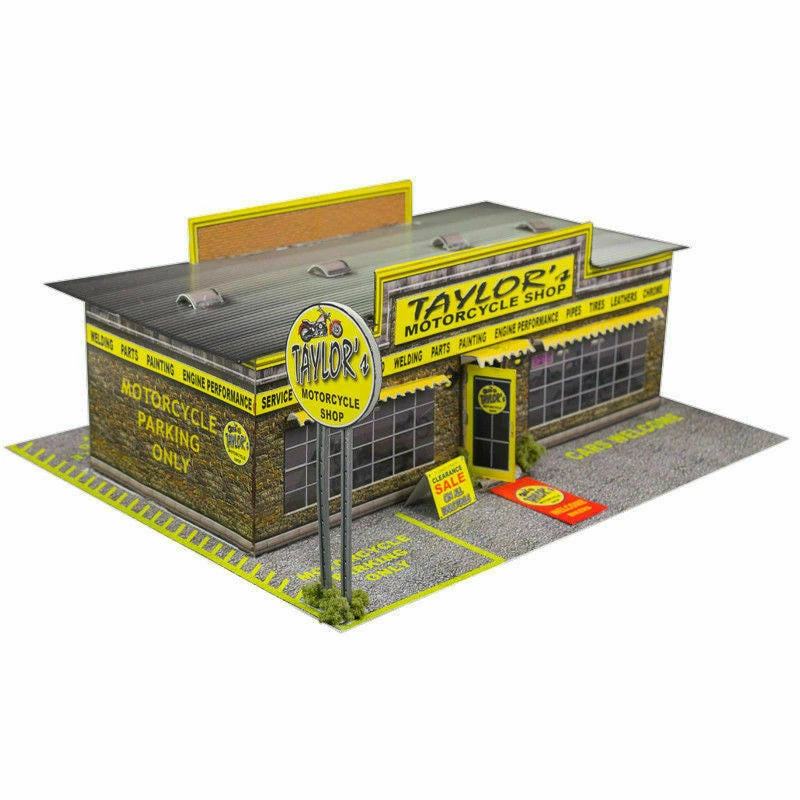 Motorcycle Shop Model Photo Real scale building kit for BK 3201, side view