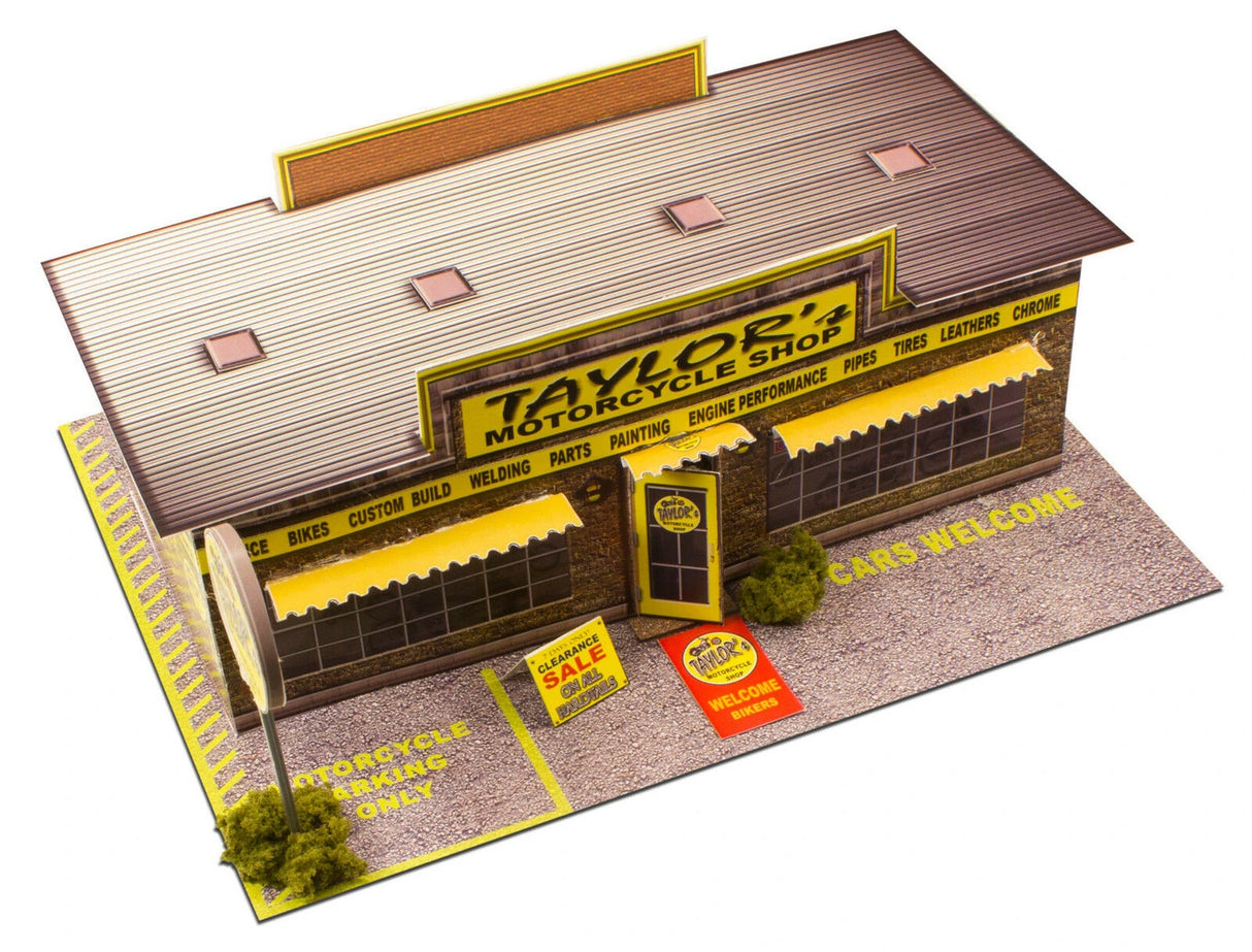 Motorcycle Shop Photo Real scale building kit for BK 6401, front view
