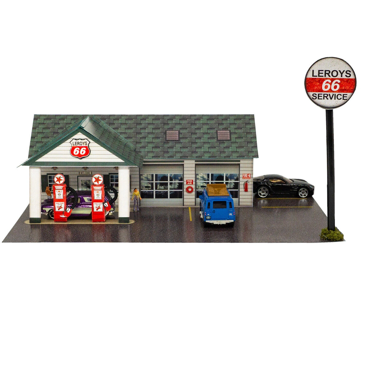 Leroy's Gas Station Photo Real scale building kit for BK 6447, side view