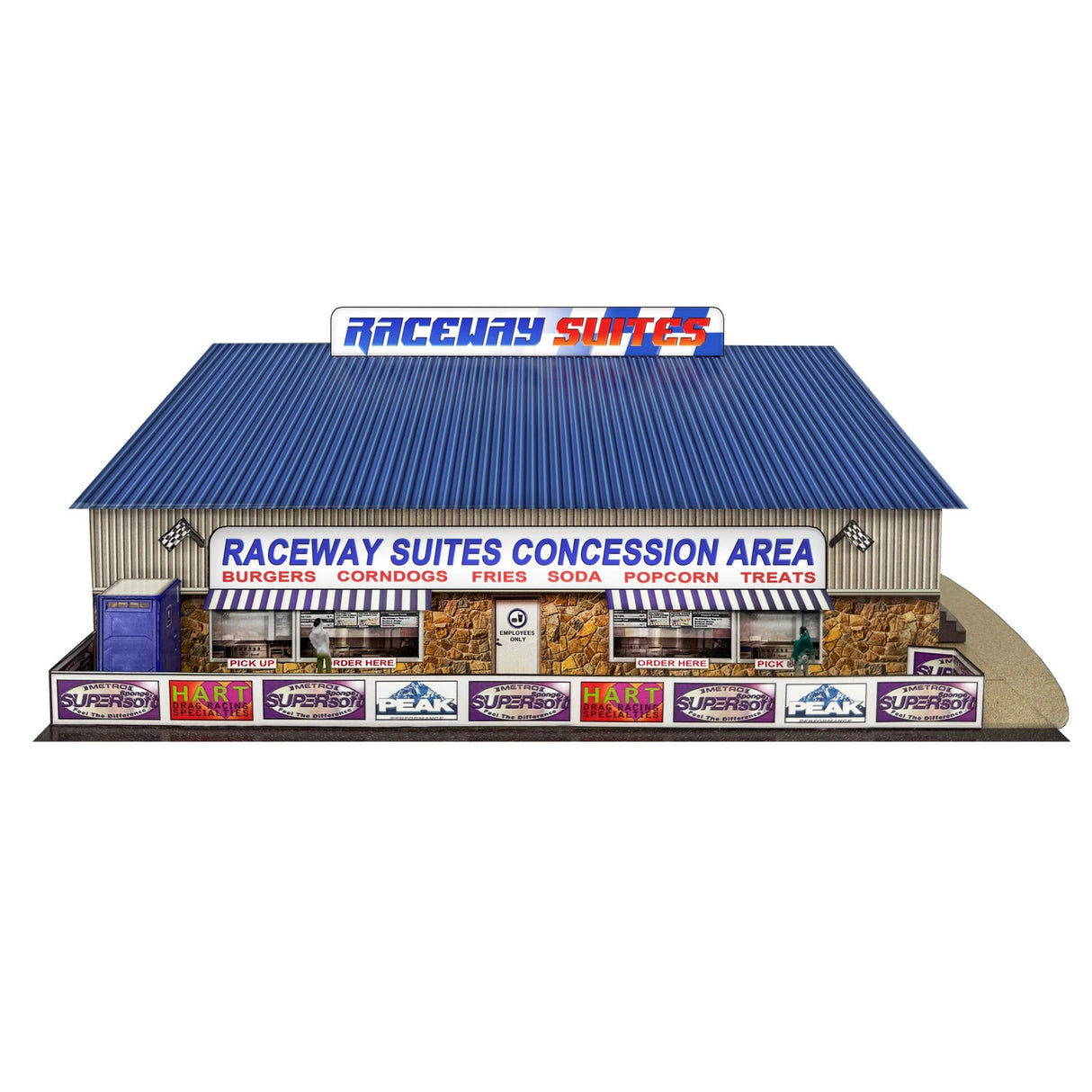 1/64 Raceway Suites Photo Real scale building kit for BK 6477, front view