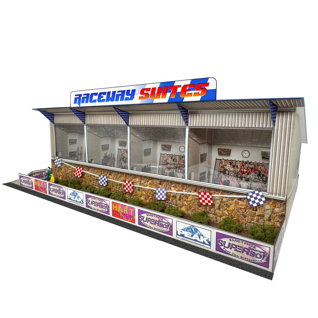 1/64 Raceway Suites Photo Real scale building kit for BK 6477, side view
