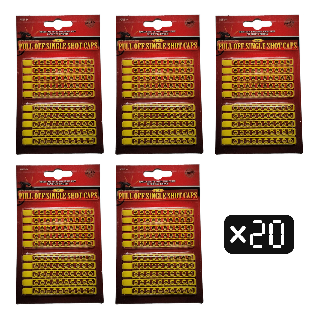 Single Shot Caps 20-Pack — 2,000 Shots | 917 | Parris Toys bundle collage