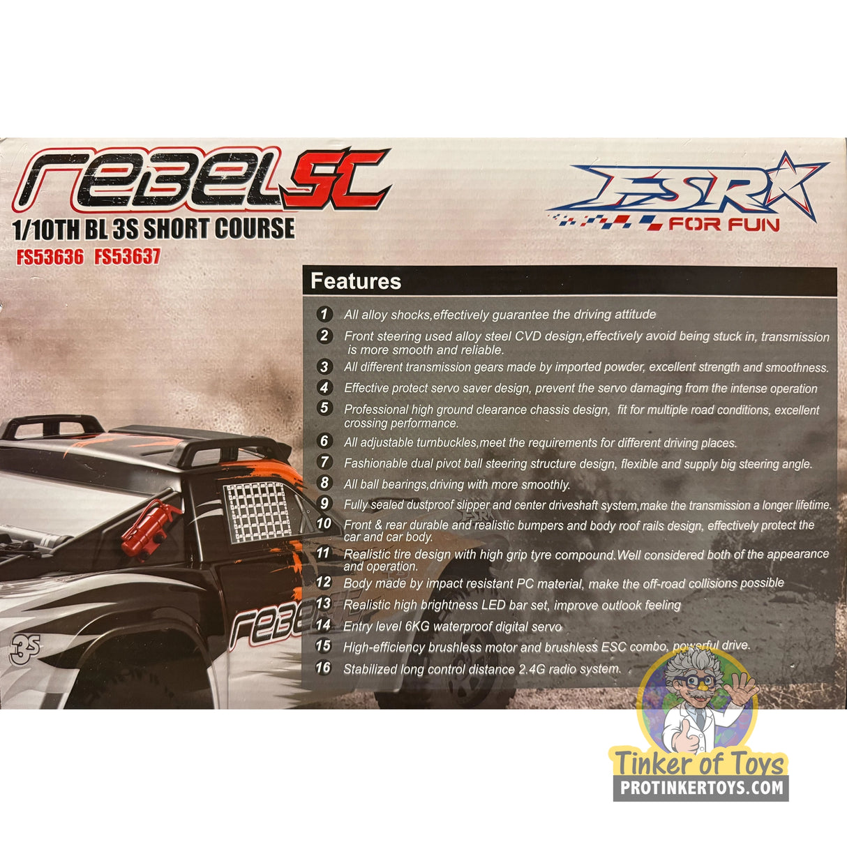 Rebel SC 1/10 Scale 3S Brushless Short Course Truck (Orange) | FSR25156 | FS Racing