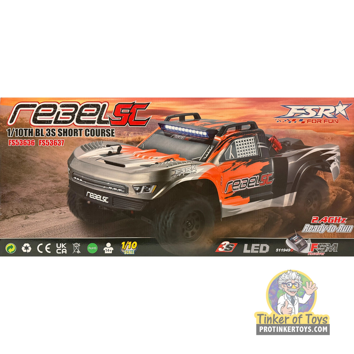 Rebel SC 1/10 Scale 3S Brushless Short Course Truck (Orange) | FSR25156 | FS Racing