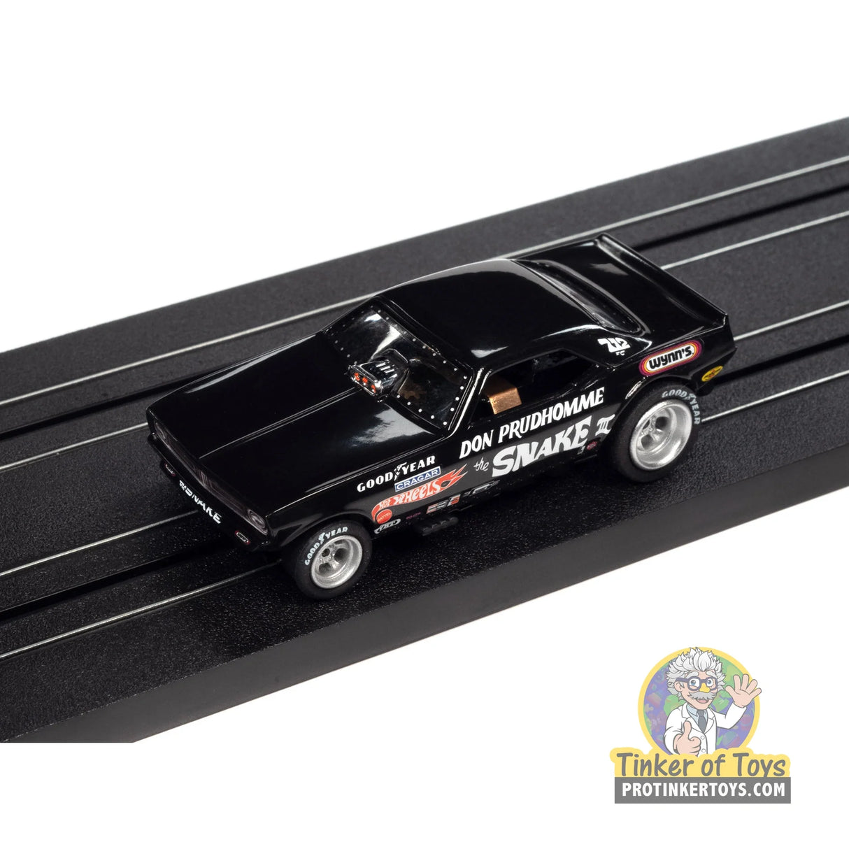 4Gear 1973 Plymouth Cuda Funny Car Don “The Snake” Prudhomme (Black) 1 | SC376 | Auto World — on-track view
