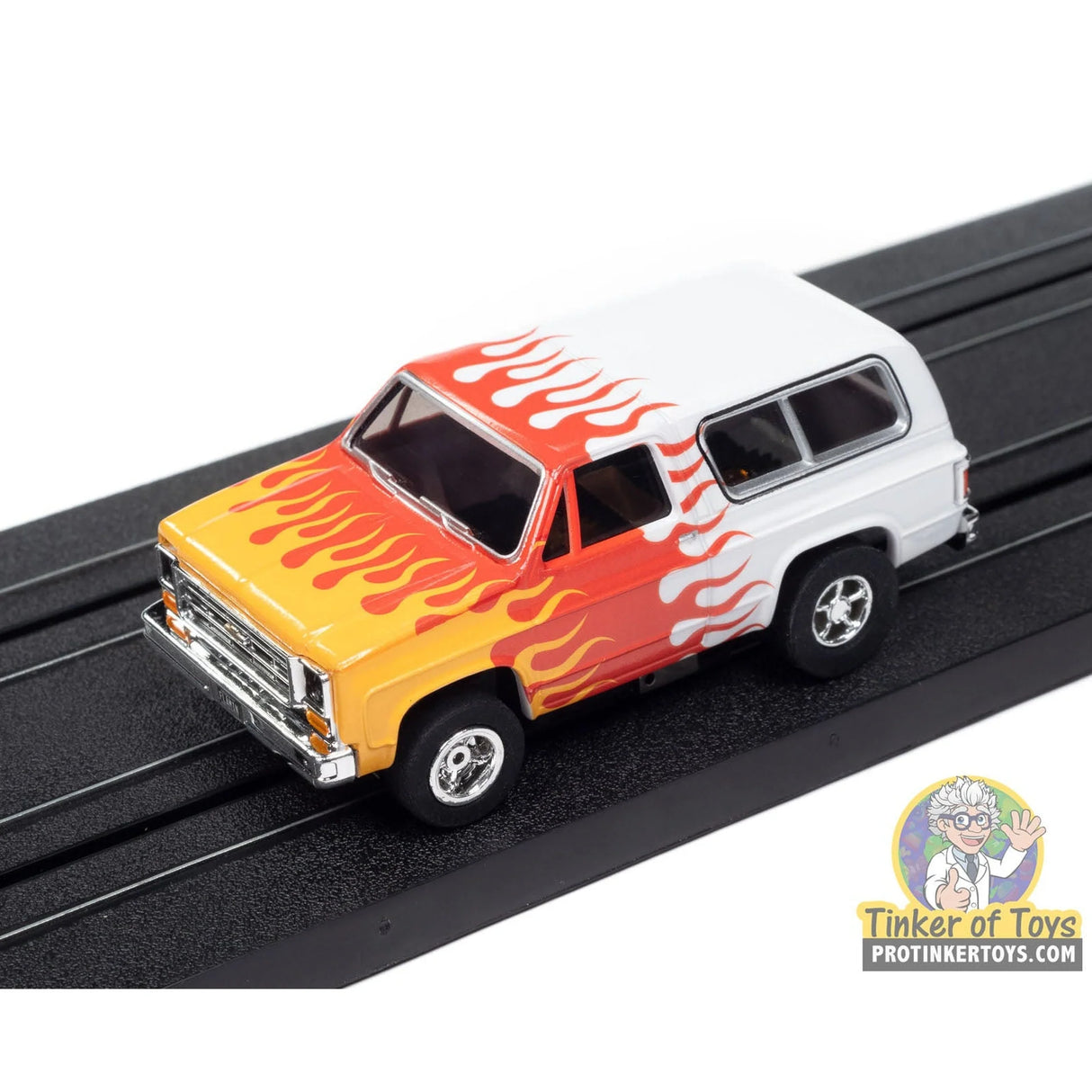 Xtraction 1979 Chevy Blazer (White with Yellow & Red Flames) 3A | SC407 | Auto World — on-track view