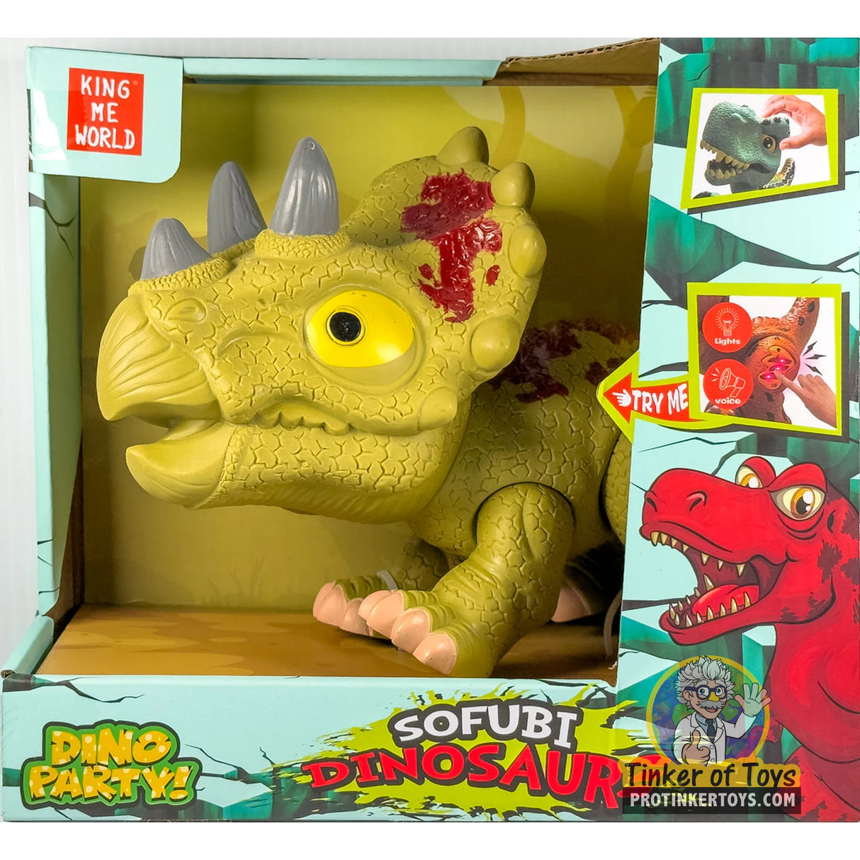 Sofubi Cartoon-Style Triceratops Dinosaur with Lights & Sounds | IMX17207 | King Me World