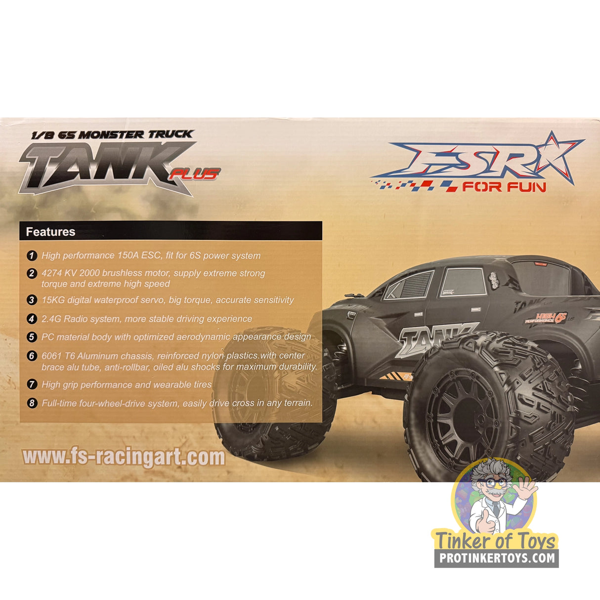 Tank 6S 1/8 Brushless 4WD Monster Truck (Black) | FSR25125 | FS Racing